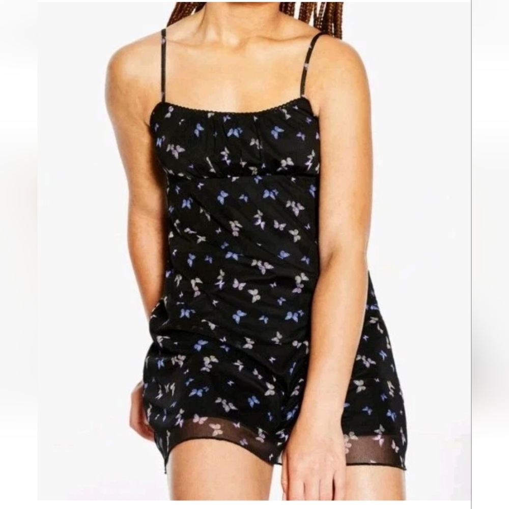 Aeropostale Butterfly Babydoll Slip Mini Dress Junior's Large Black Mesh Fairy